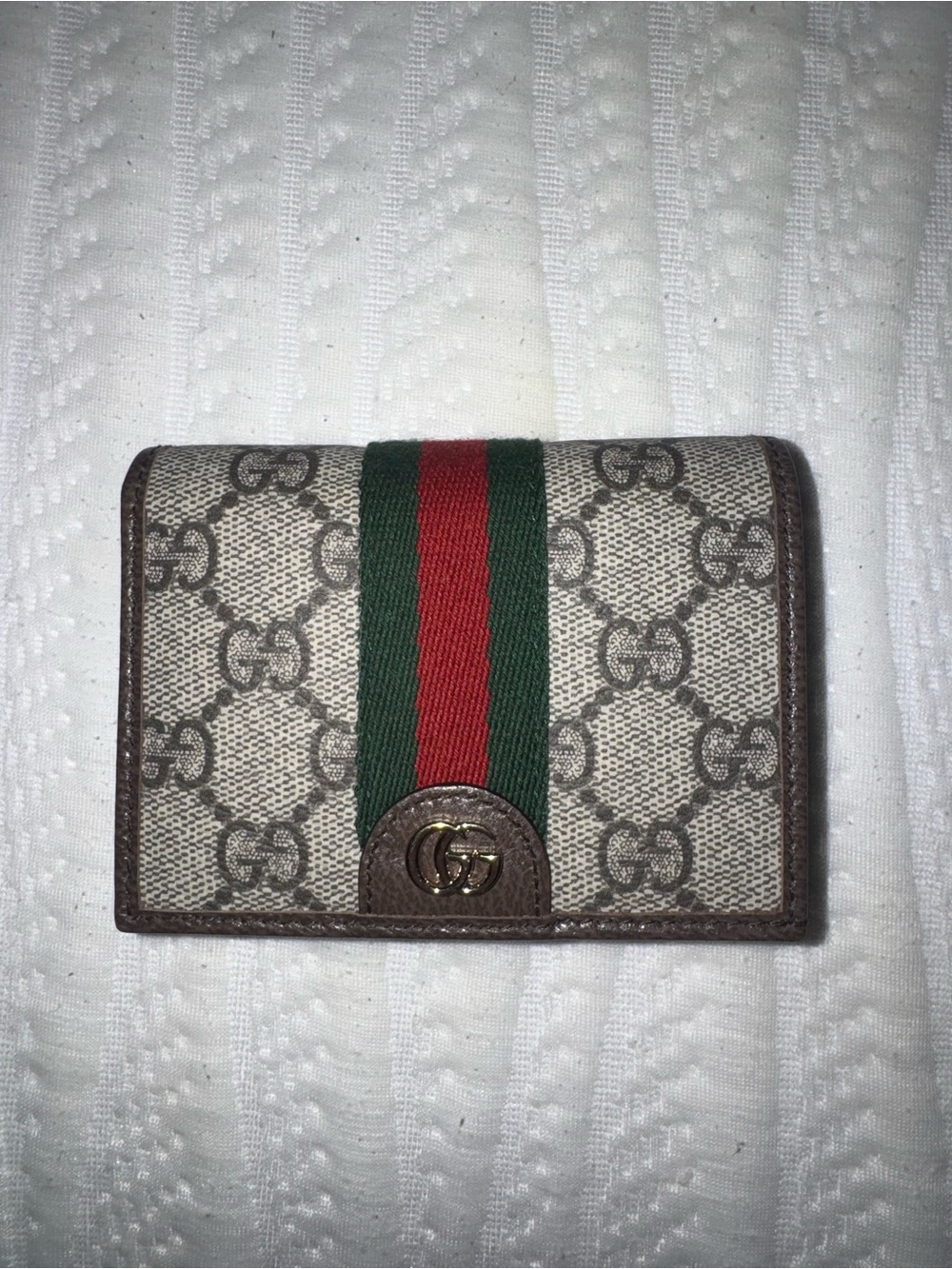 Gucci GG Ophidia small Wallet with Green and Red Web Stripe.